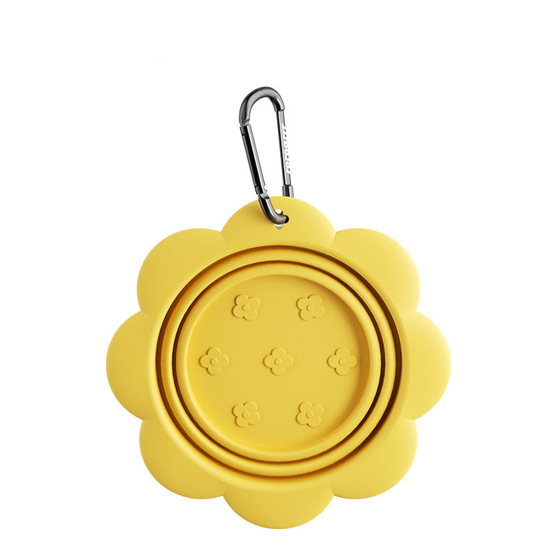 Yellow Petal Collapsible Travel Bowl with carabiner clip