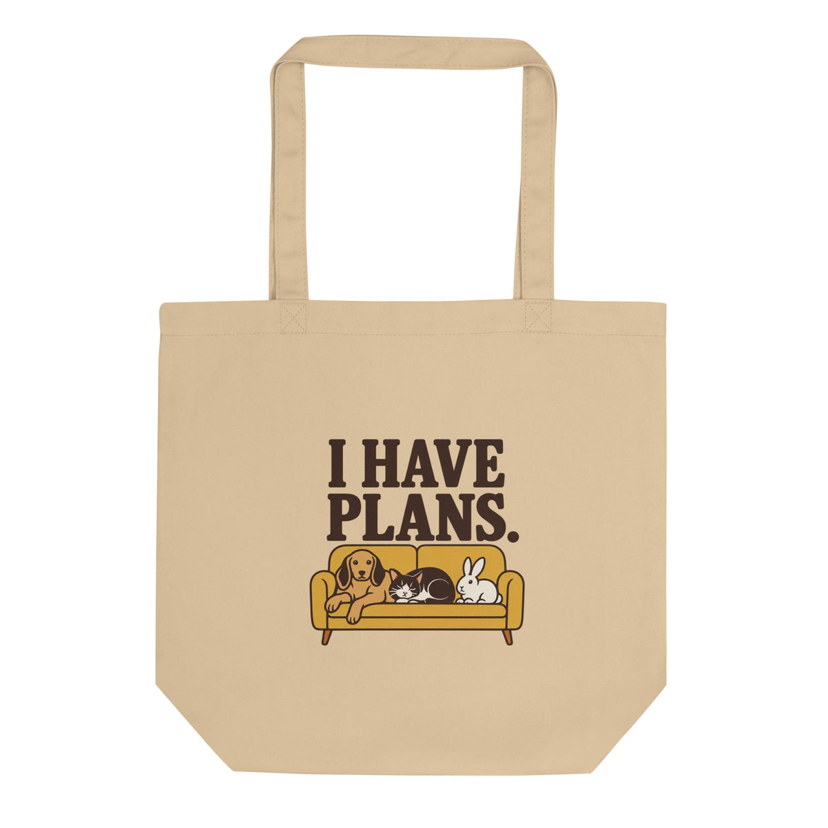 I Have Plans tote bag with pets on a couch