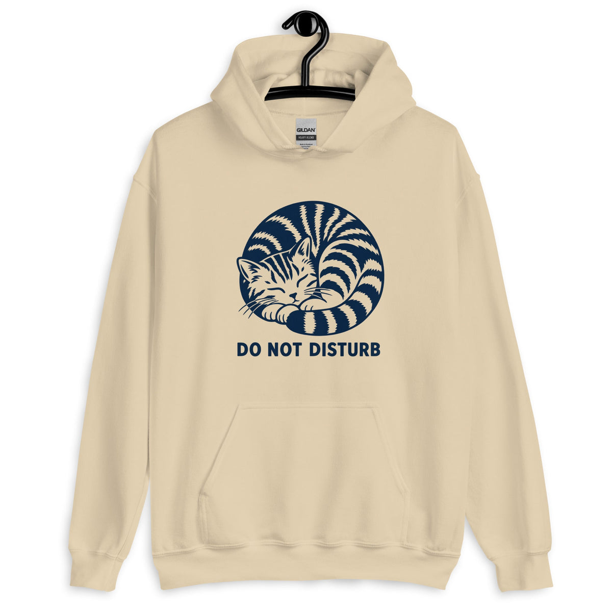 Sand Do Not Disturb hoodie with sleeping cat illustration
