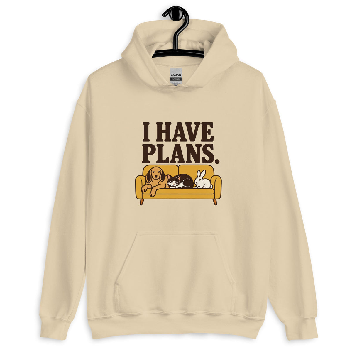 Sand I Have Plans hoodie with pets on a couch