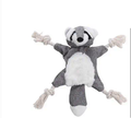 Grey crinkle plush dog toy with rope details